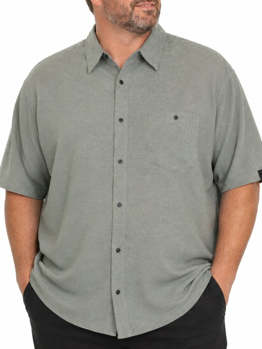 Karbon Men's XL Sage Gray Button Down Shirt Short Sleeve Textured Stretch